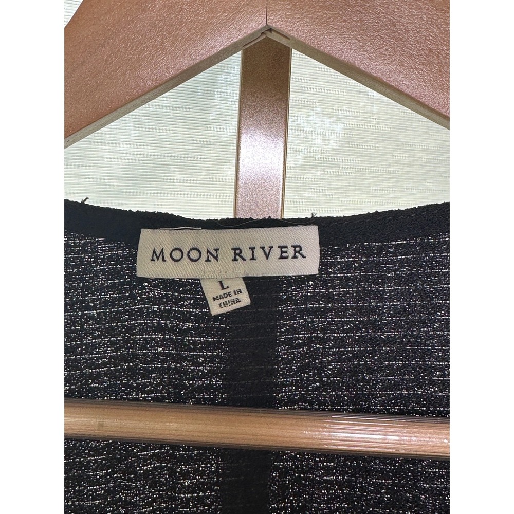Moon River Black Blouse Wrap Top Long Sleeve Ruched Sleeve V‎ Neck Womens Large - Picture 3 of 10